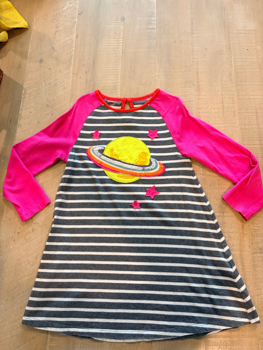 MB Space Planet Stripe Dress with Hot Pink Raglan Sleeves